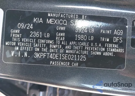 2025 Kia K4 Lxs z USA, uszkodzony, nr VIN 3KPFT4DE1SE021125